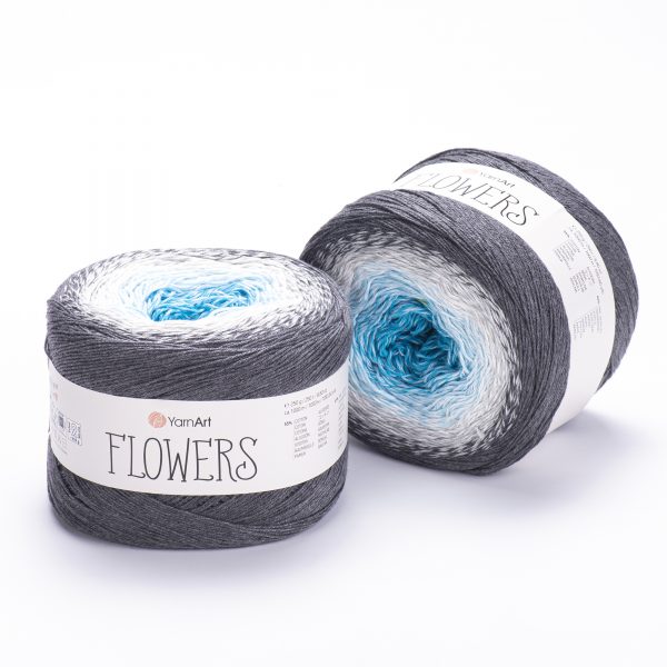 YarnArt Flowers 251 Bleu glacier et denim – pelote dégradée coton et acrylique