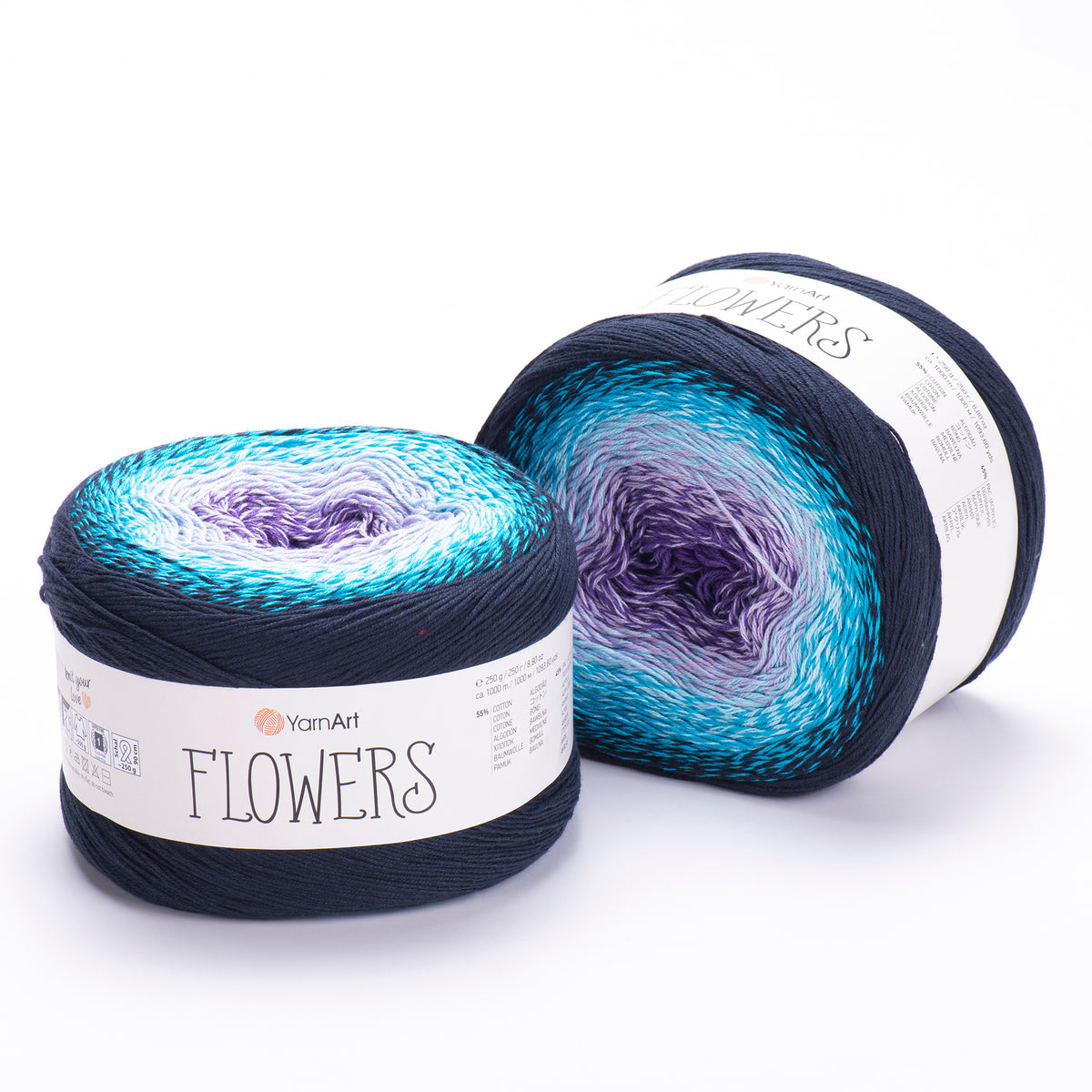 YarnArt Flowers 254 Pervenche et bleu marine – pelote dégradée coton et acrylique
