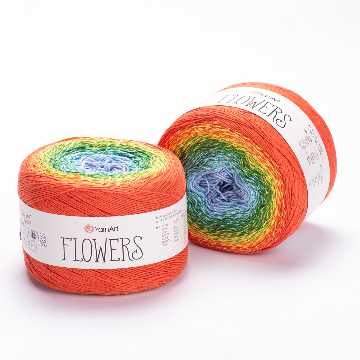 YarnArt Flowers 255 Bleu acier et mousse – pelote dégradée coton et acrylique