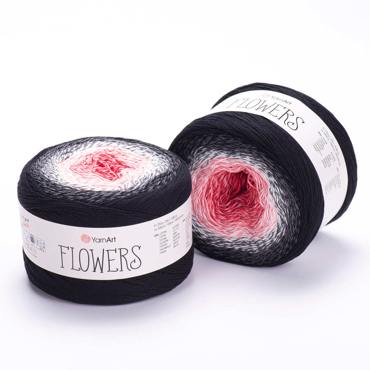 YarnArt Flowers 260 Noir et lie de vin – pelote dégradée coton et acrylique