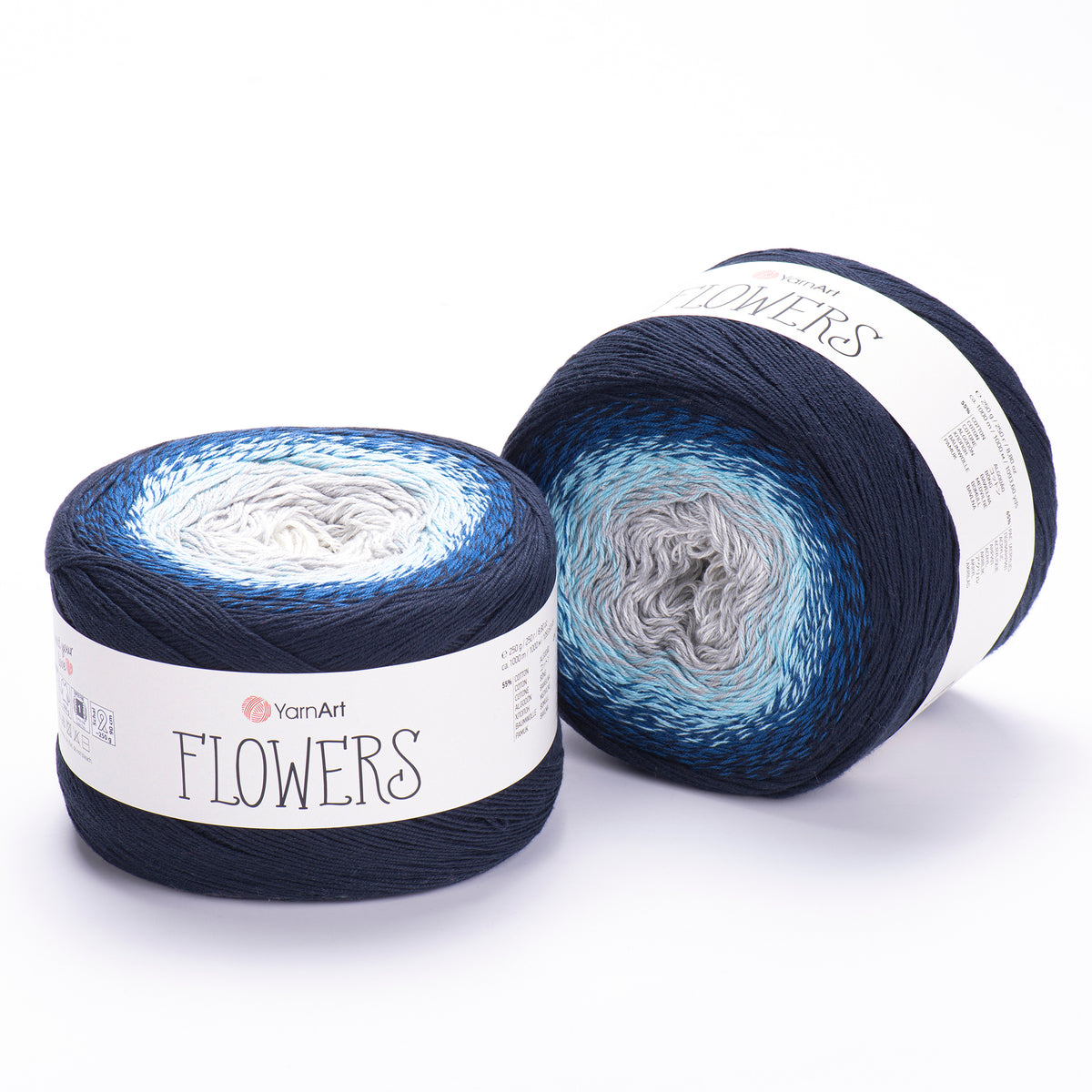 YarnArt Flowers 261 Bleu acier et minuit – pelote dégradée coton et acrylique