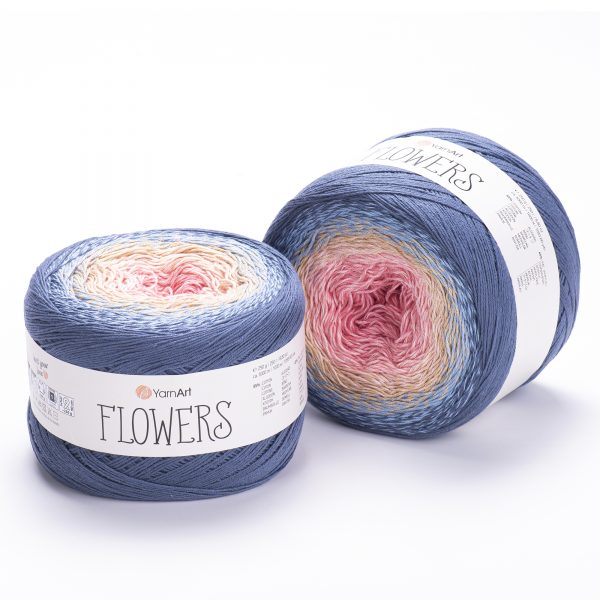 YarnArt Flowers 262 Rose cendré doux et lie de vin – pelote dégradée coton et acrylique