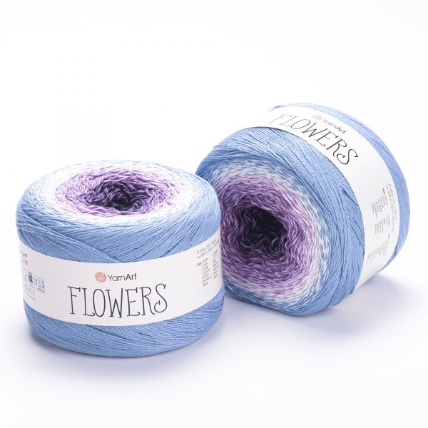 YarnArt Flowers 264 Indigo et bleu poudré – pelote dégradée coton et acrylique