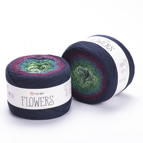 YarnArt Flowers 266 Marine foncé et ardoise – pelote dégradée coton et acrylique