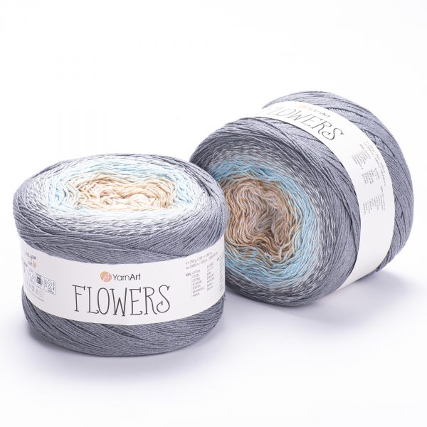 YarnArt Flowers 268 Bleu poudré et moka – pelote dégradée coton et acrylique