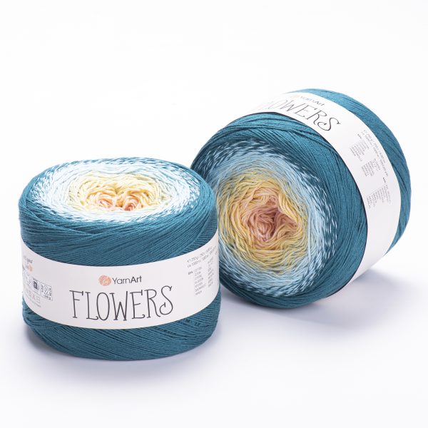 YarnArt Flowers 270 Bleu poudré et blé – pelote dégradée coton et acrylique