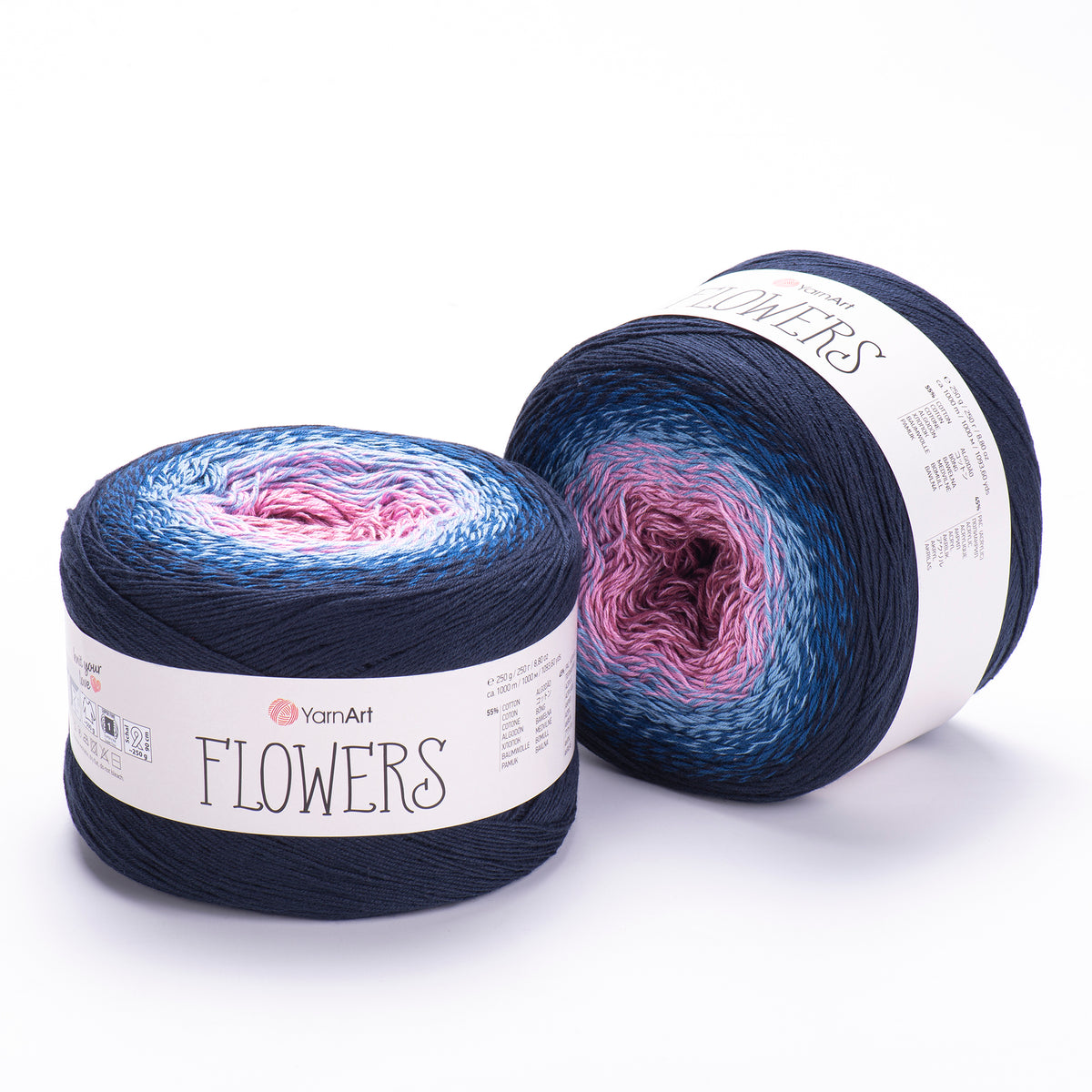 YarnArt Flowers 273 Bleu marine et glycine – pelote dégradée coton et acrylique