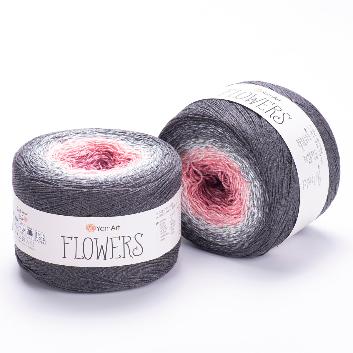 YarnArt Flowers 279 Ardoise et gris clair – pelote dégradée coton et acrylique