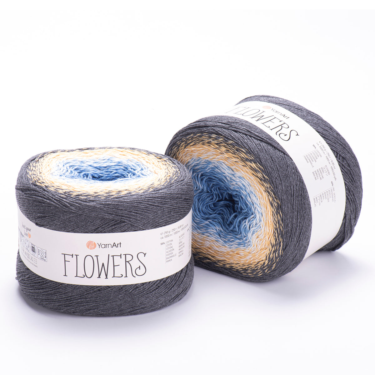 YarnArt Flowers 287 Bleu acier et café au lait – pelote dégradée coton et acrylique
