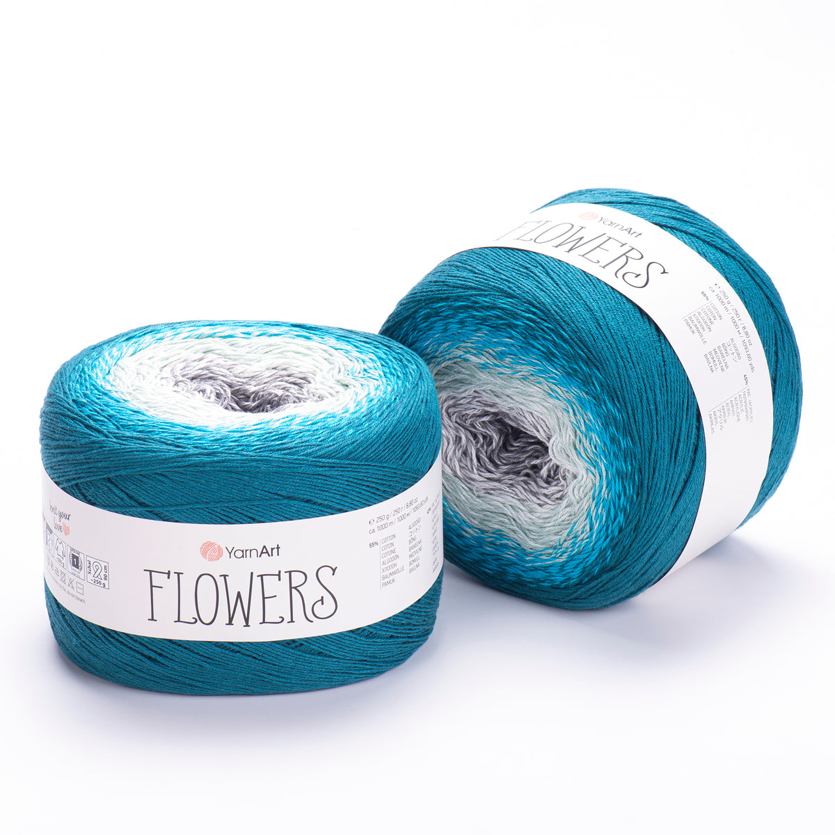 YarnArt Flowers 289 Bleu poudré et bleu acier – pelote dégradée coton et acrylique