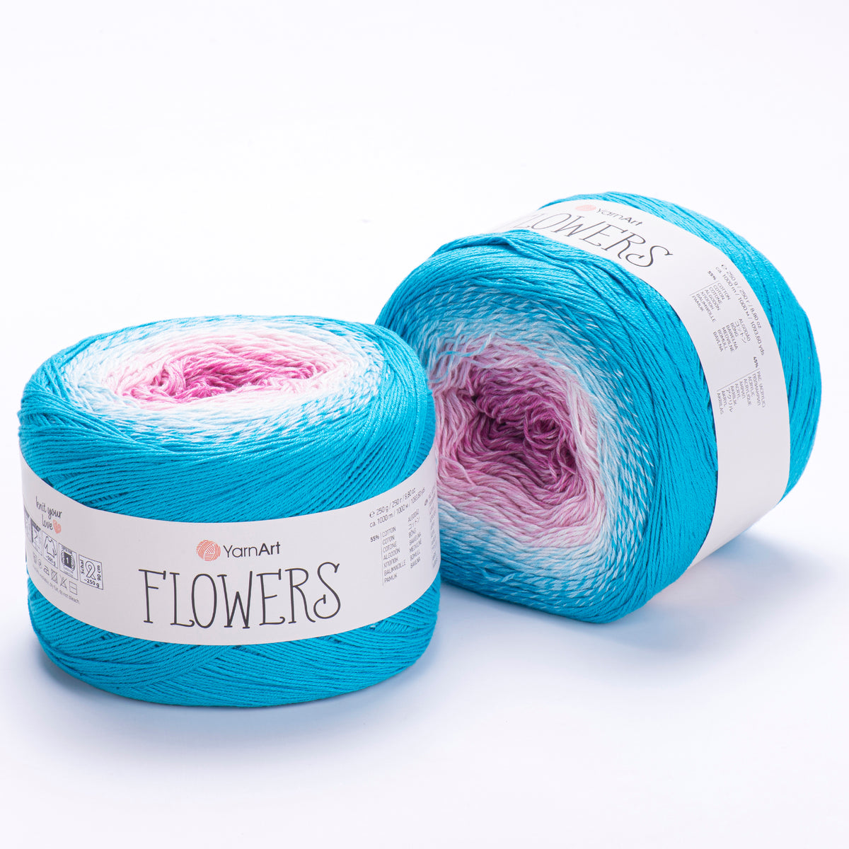YarnArt Flowers 294 Bleu acier et prune – pelote dégradée coton et acrylique