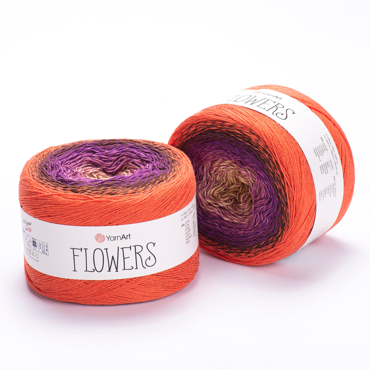 YarnArt Flowers 295 Rouge foncé et moka – pelote dégradée coton et acrylique