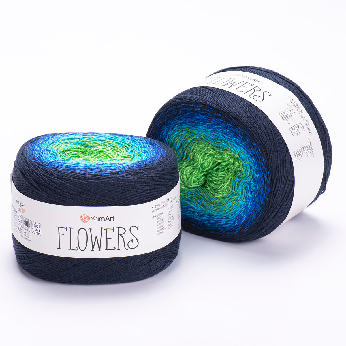 YarnArt Flowers 300 Vert et forêt – pelote dégradée coton et acrylique
