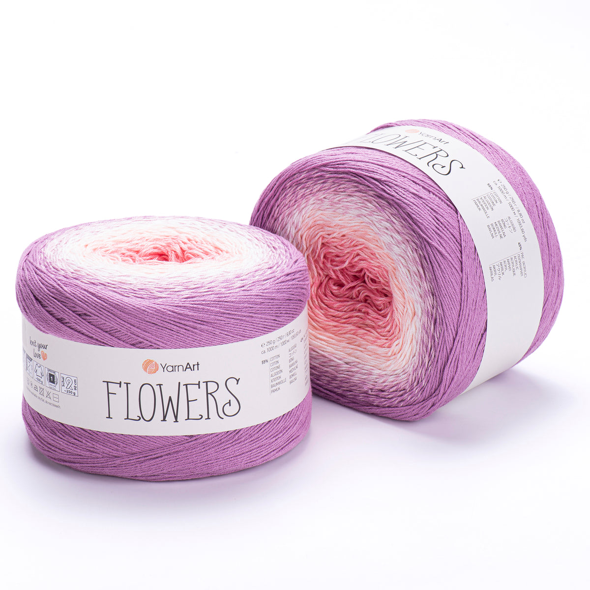 YarnArt Flowers 305 Rose cendré et lie de vin – pelote dégradée coton et acrylique