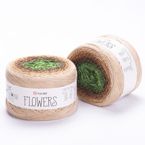 YarnArt Flowers 308 Brun foncé doux et mousse – pelote dégradée coton et acrylique