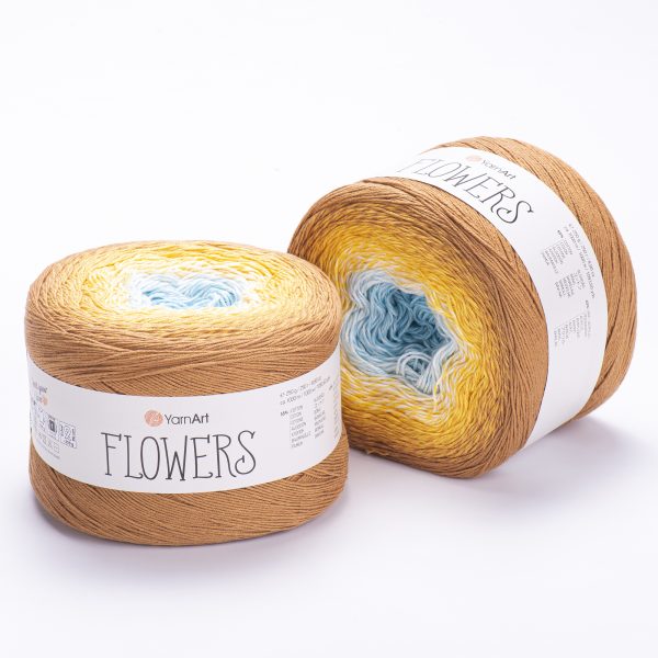 YarnArt Flowers 309 Miel et bleu acier – pelote dégradée coton et acrylique
