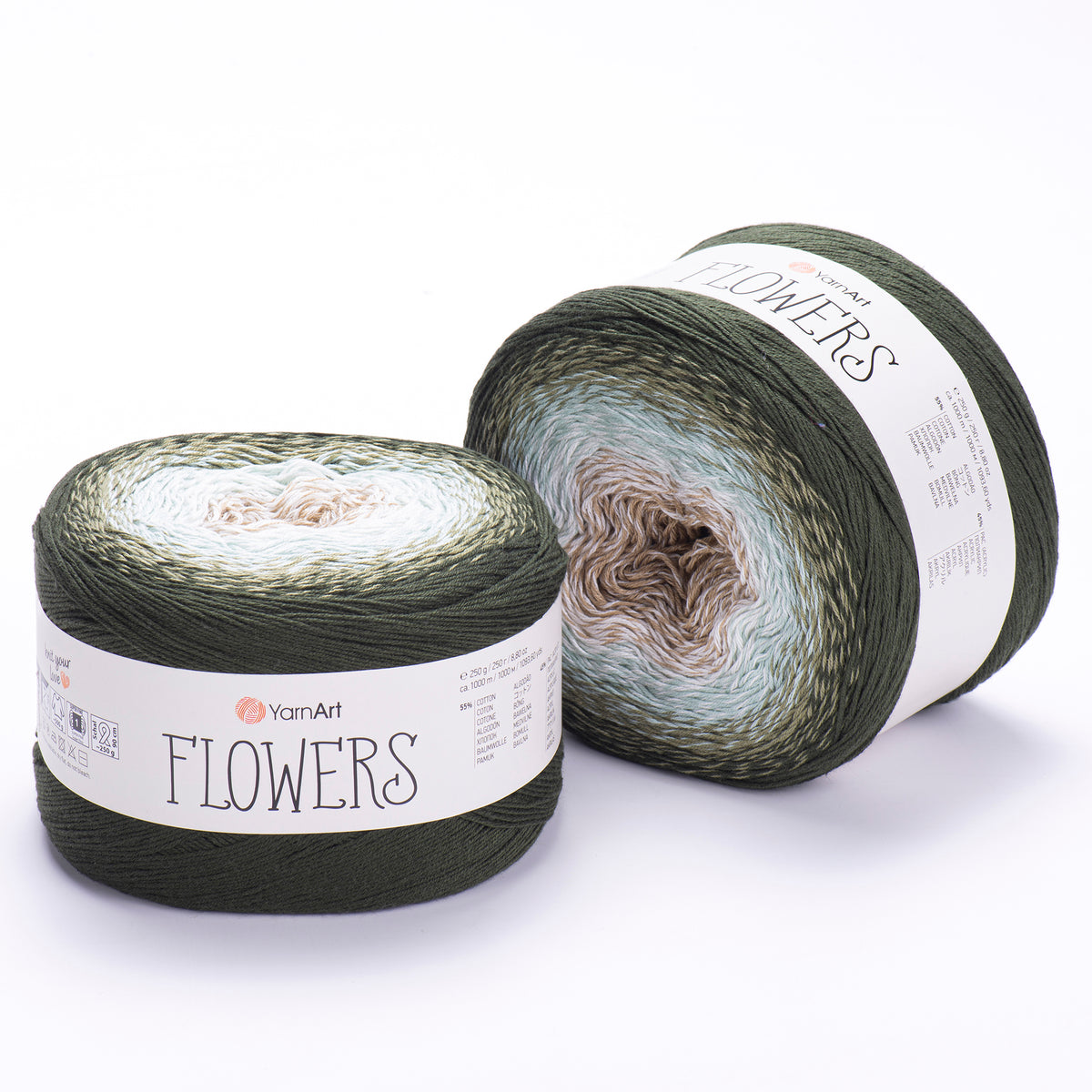 YarnArt Flowers 311 Gris clair et gris foncé – pelote dégradée coton et acrylique