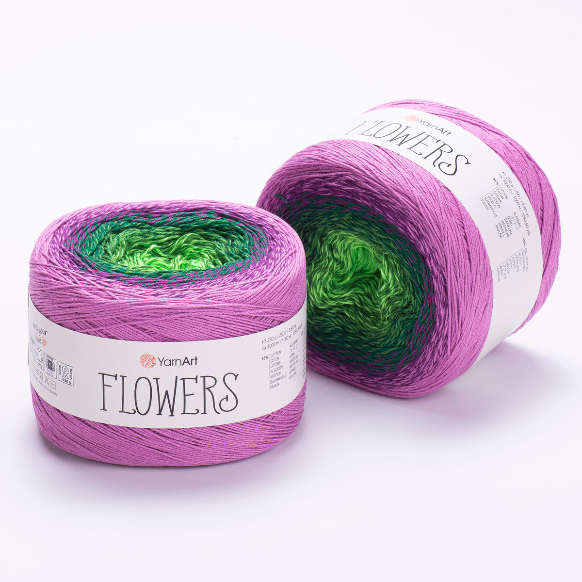 YarnArt Flowers 313 Vert profond et vert – pelote dégradée coton et acrylique