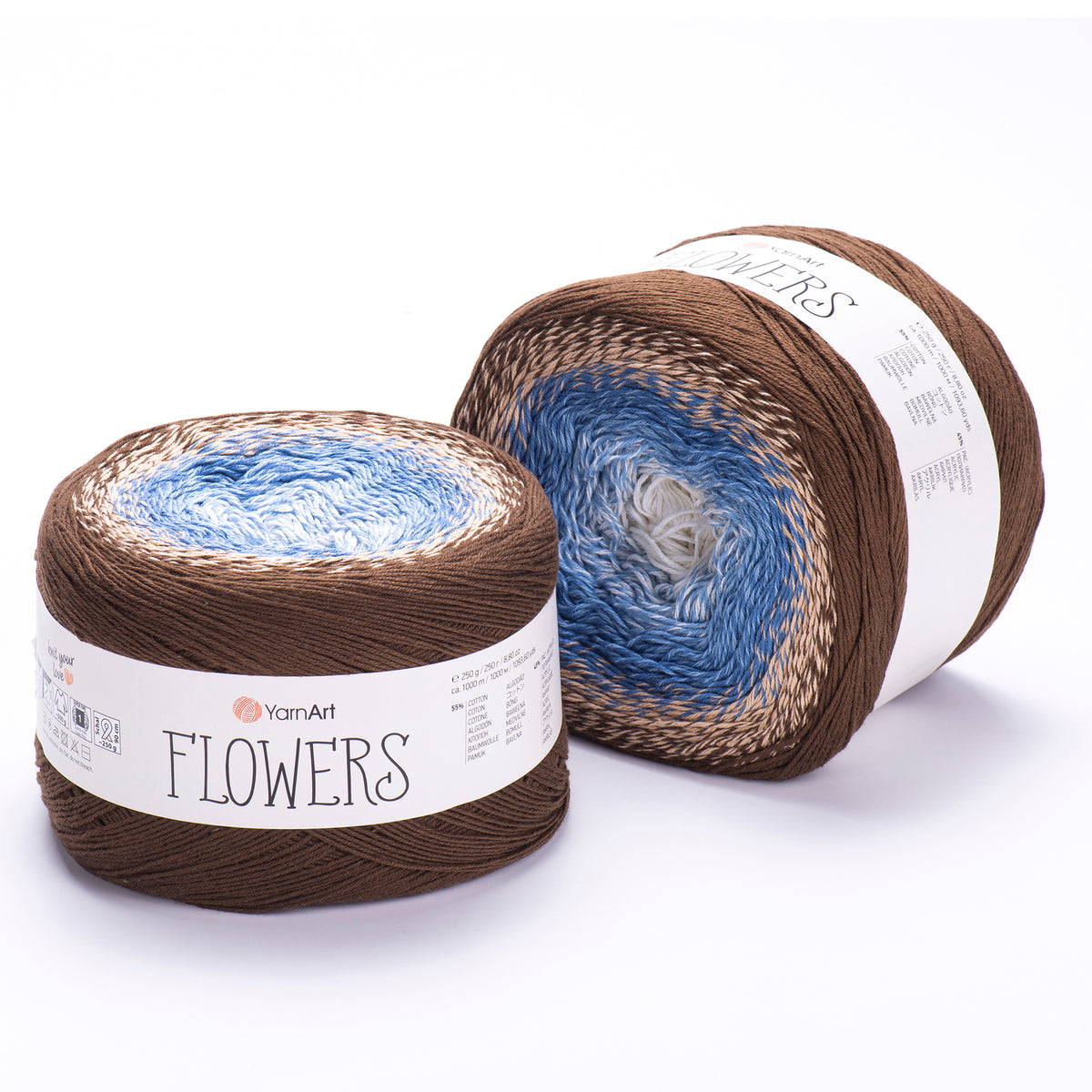 YarnArt Flowers 320 Denim et gris – pelote dégradée coton et acrylique