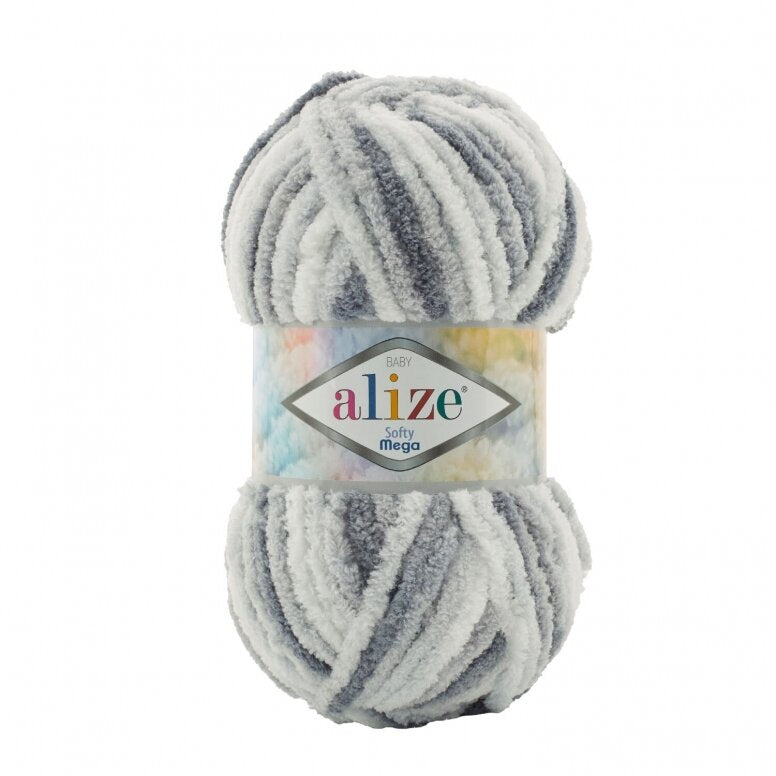 Alize Softy Mega 5925 Серый омбре – толстая плюшевая пряжа