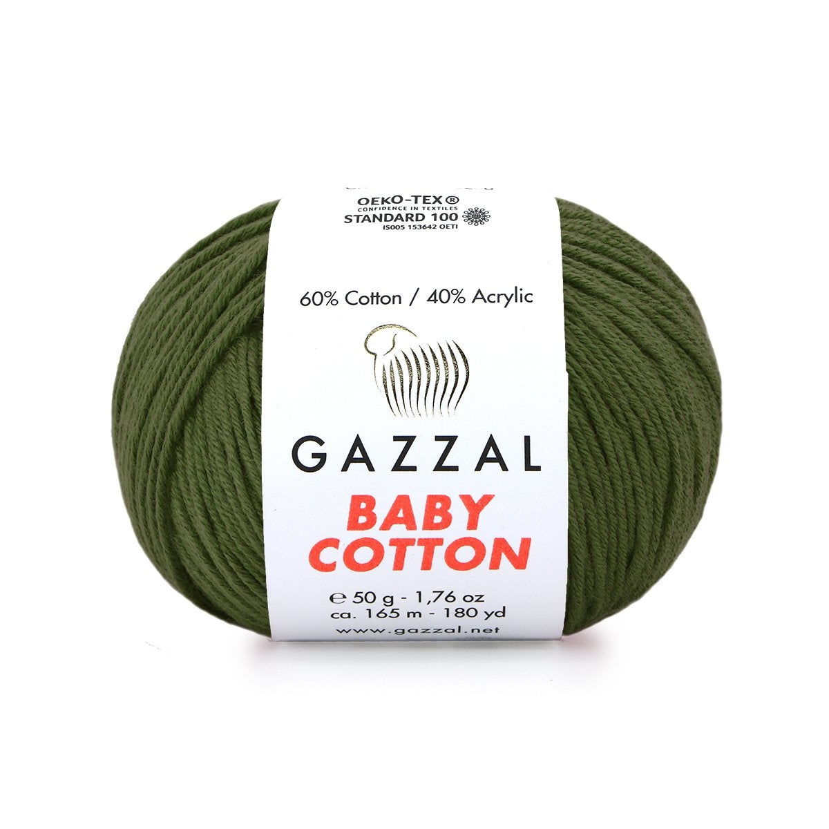 Gazzal Baby Cotton 3463 Тёмно-оливковый – детская пряжа из хлопка и акрила