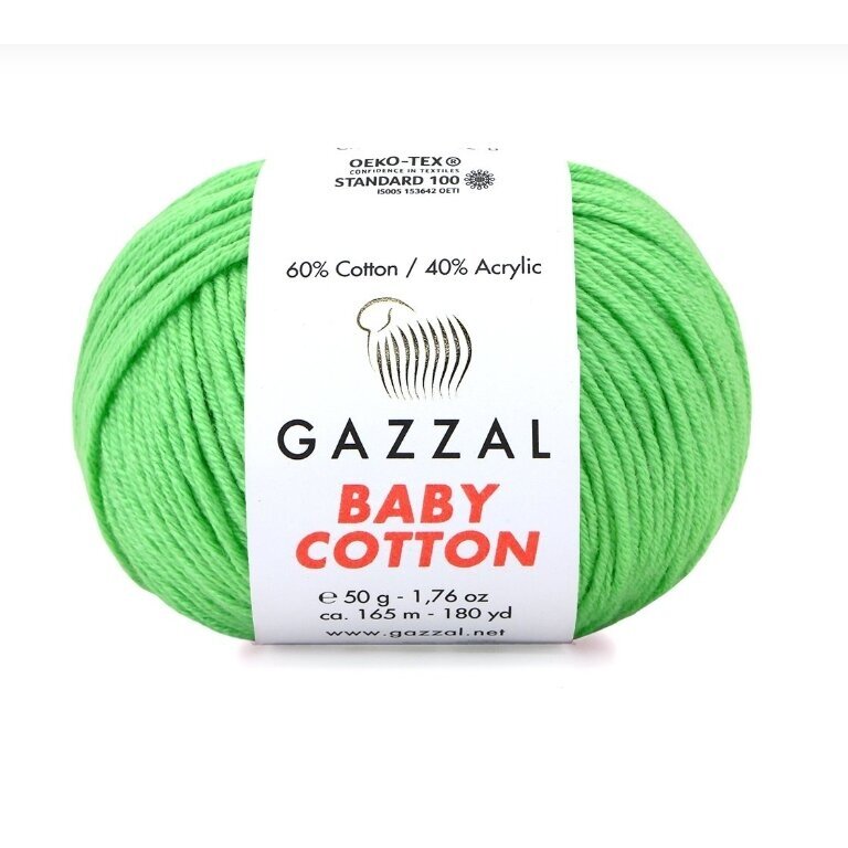 Gazzal Baby Cotton 3466 Светло-зелёный – детская пряжа из хлопка и акрила