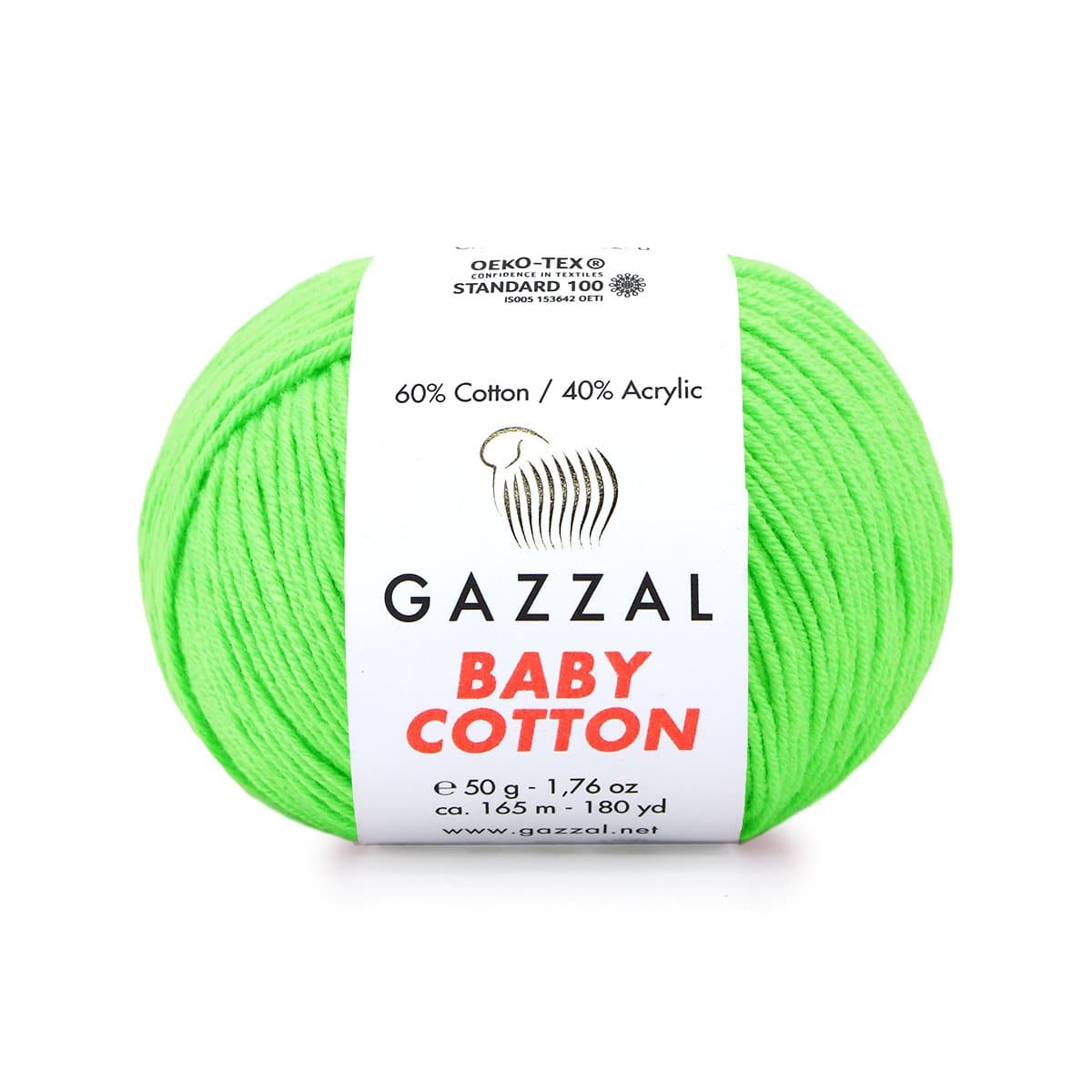 Gazzal Baby Cotton 3427 Неоново-зелёный – детская пряжа из хлопка и акрила