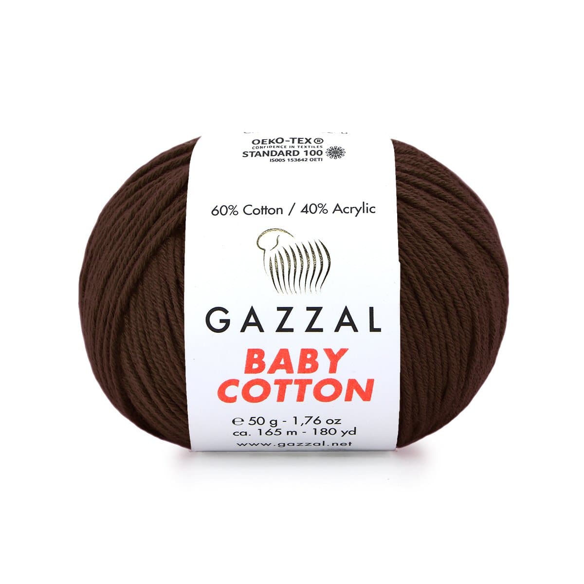 Gazzal Baby Cotton 3436 Тёмно-коричневый – детская пряжа из хлопка и акрила