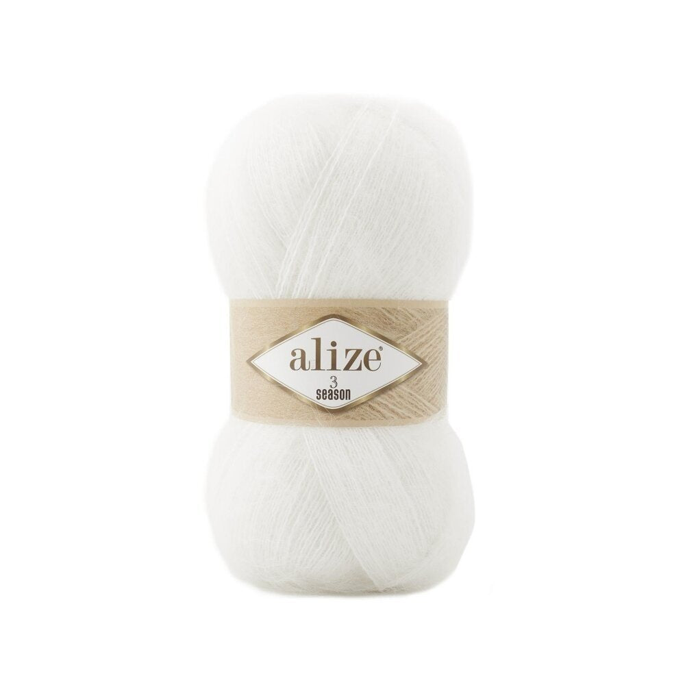 Alize 3 Season 55 Off White – light acrylic yarn with mohair and wool